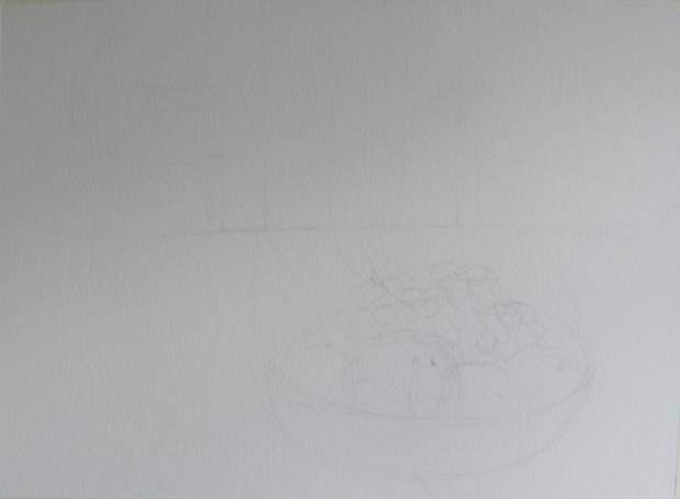 The paper is quite big, so I made a quick drawing putting everything where I want it to go on the picture plane.