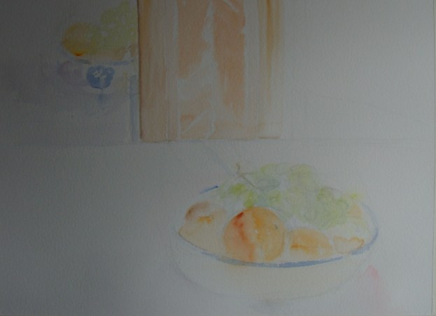 When making a watercolor, I always try to  paint all over the paper in different areas before retouching already painted areas.  This gives harmony.