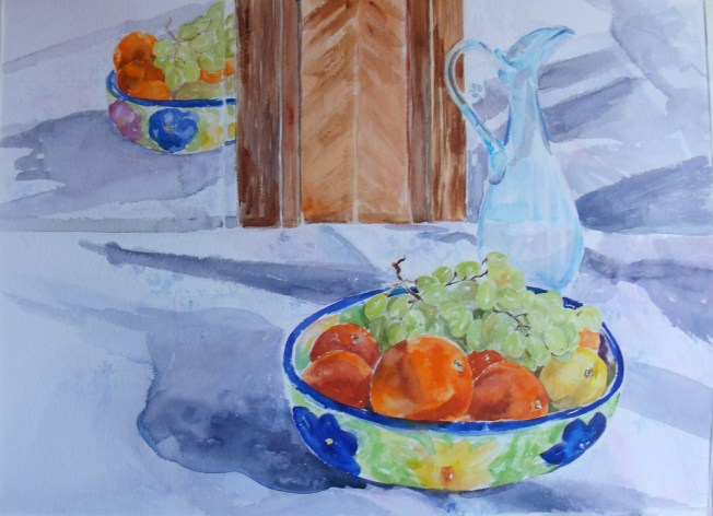 Today it was cloudy.  The sun came out, went away, came out, went away.  So I painted the shadow as fast as possible to catch it.  I'm still not finished, so let you know how it goes tomorrow.