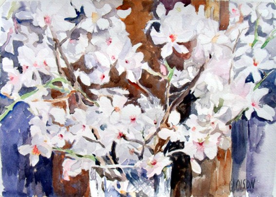 #White Almond Blossoms in Crystal Vase