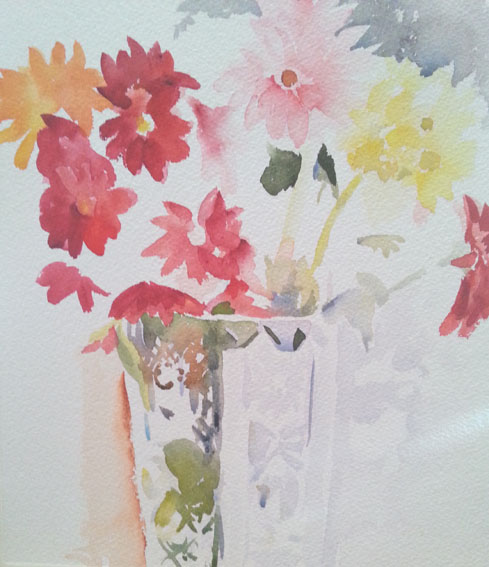 Starting with the vase, trying to work on the whole picture plane and not focus too much in any area.