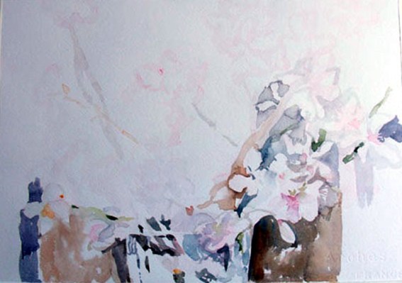 Here I started at the base to control the width of the vase and the outward spread of the blossoms.