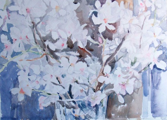 #White Almond Blossoms in Crystal Vase 2015