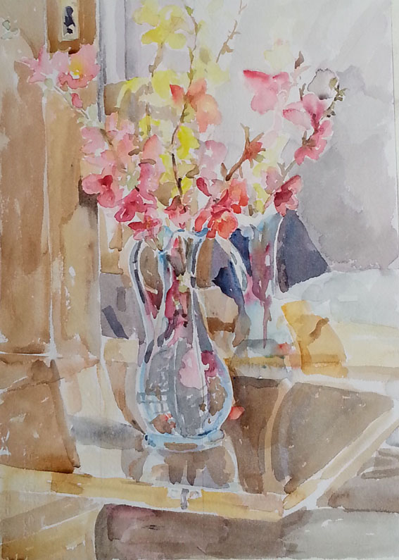 I continue painting on the white of the paper until everything is filled in, respecting the whites though.