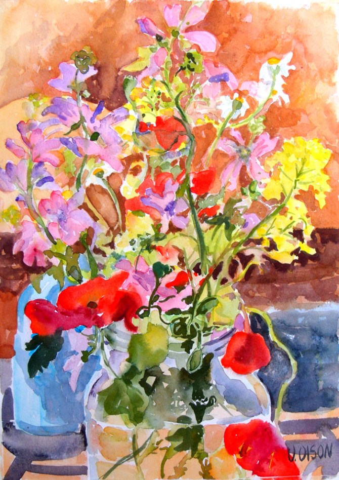 Poppies with Yellow and Violet Flowers April 2015