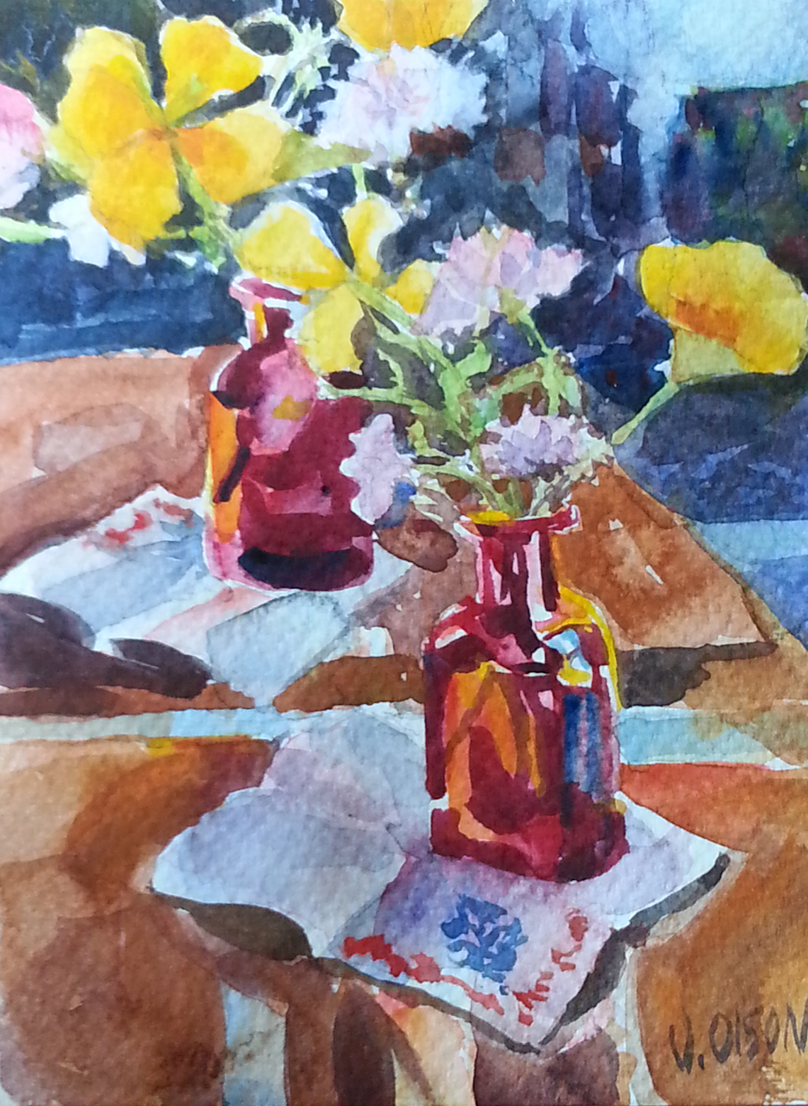 Red Glass Vase with California Wild Flowers 2016