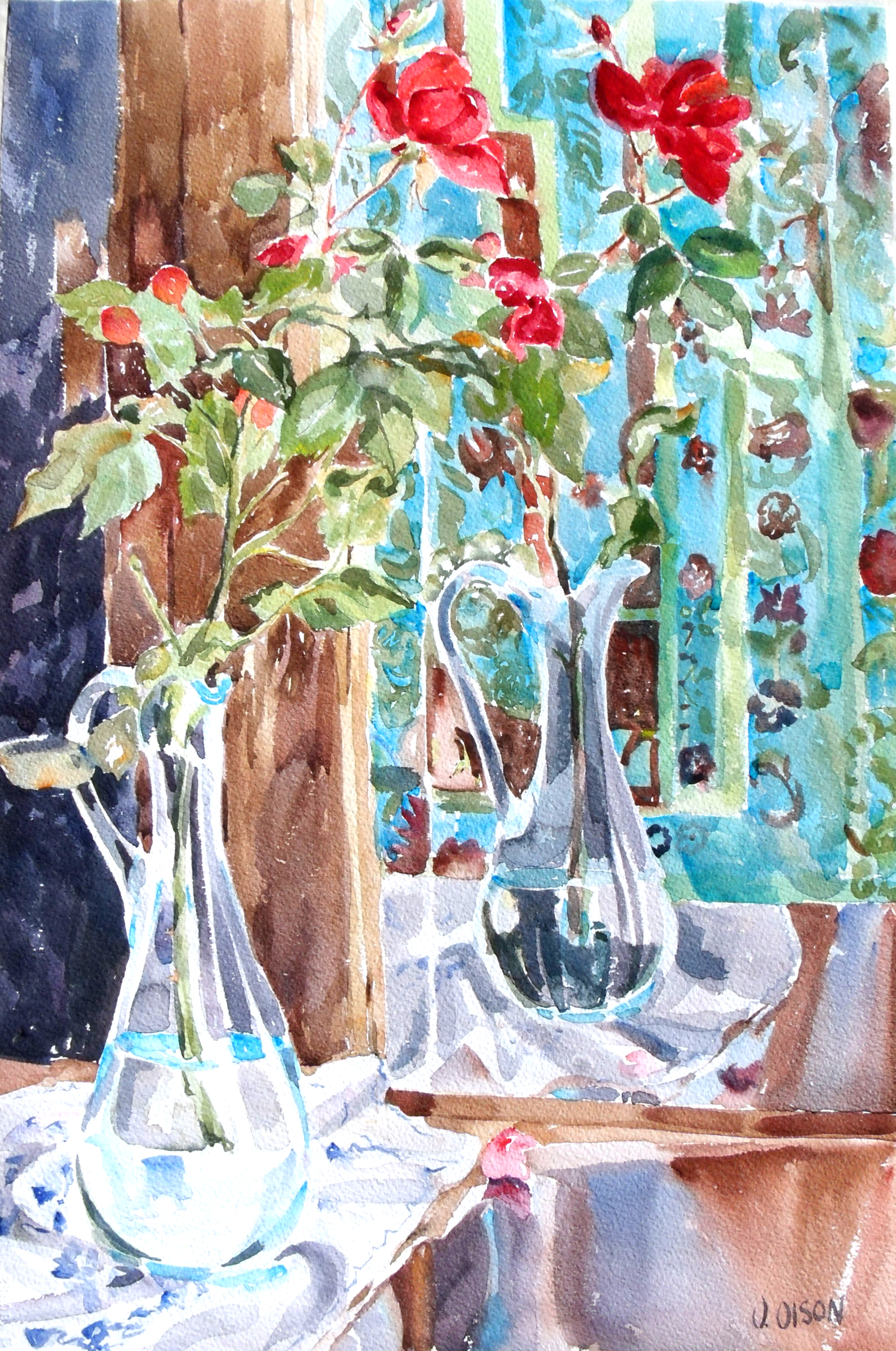 Red Roses in Blue Vase 2015