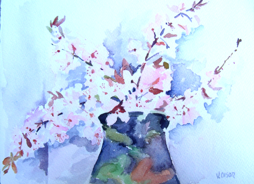 Almond Blossom in Raku Pinch Pot