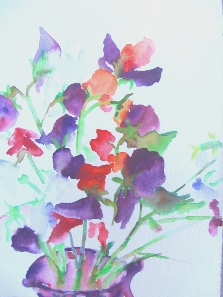 Pea Flowers in Purple Vase