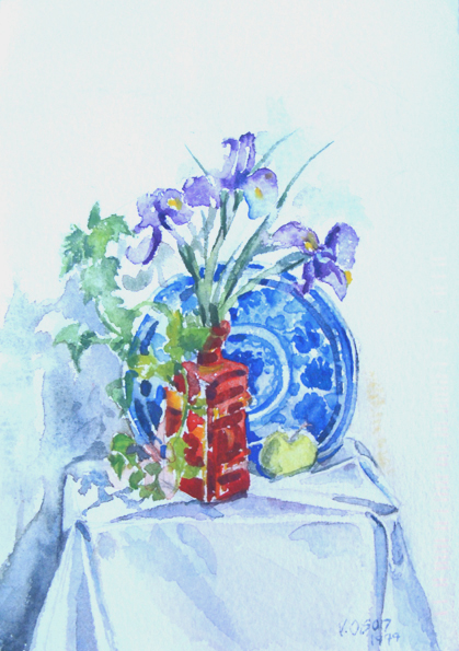 Red Bottle with Ceramic Dish 1994