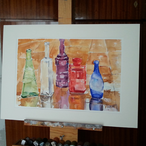 Glass Bottles in the Rain with a Mat 2015
