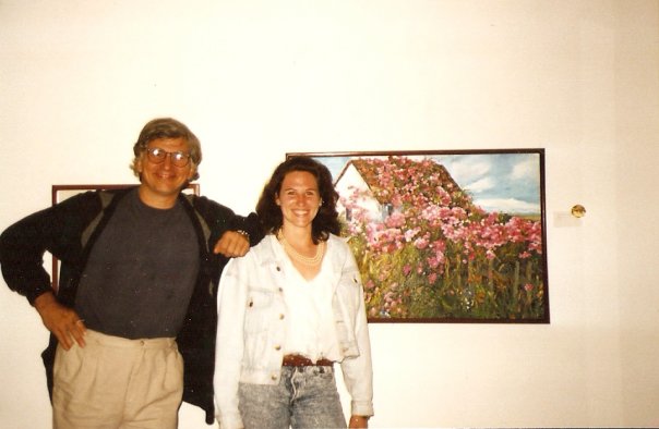 Young woman with judge at art show in San Diego Art Institute 1990