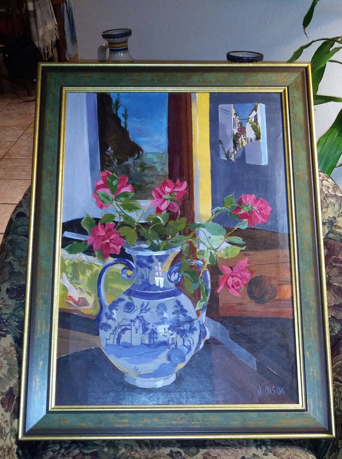 Roses in Talavera Vase 2012 Framed