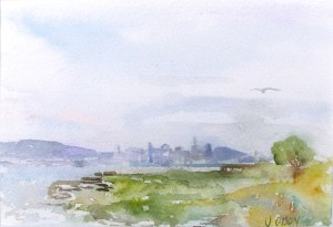 Watercolor of San Francisco Skyline from Alameda