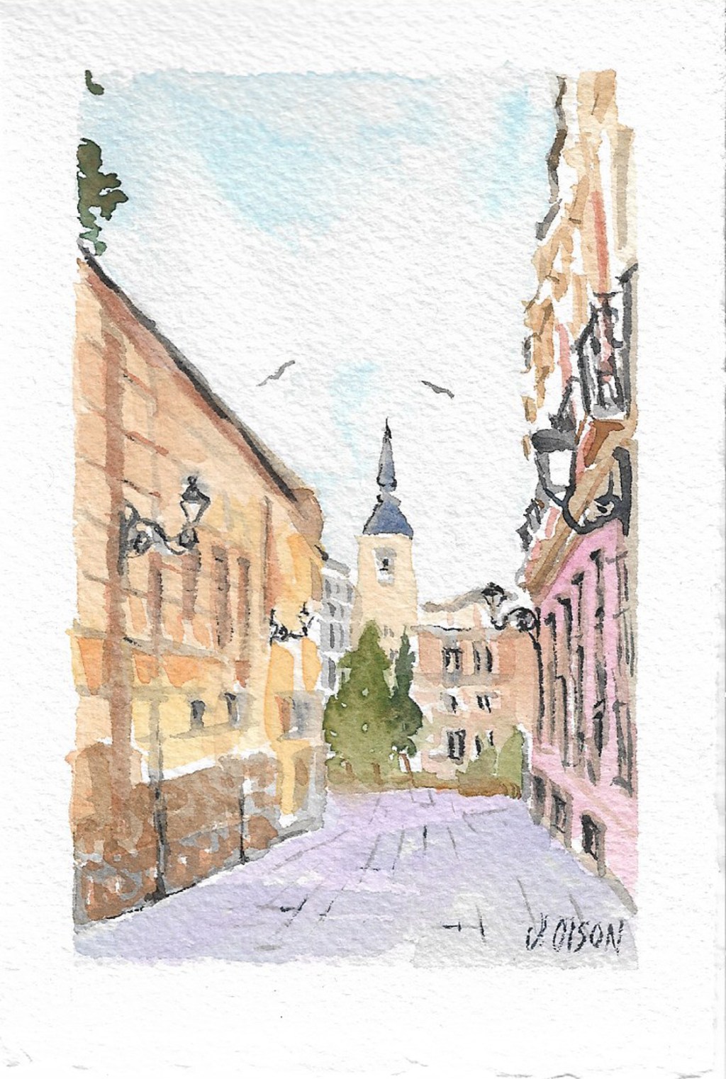 Calle del Postigo de San Martin (tiny watercolor)